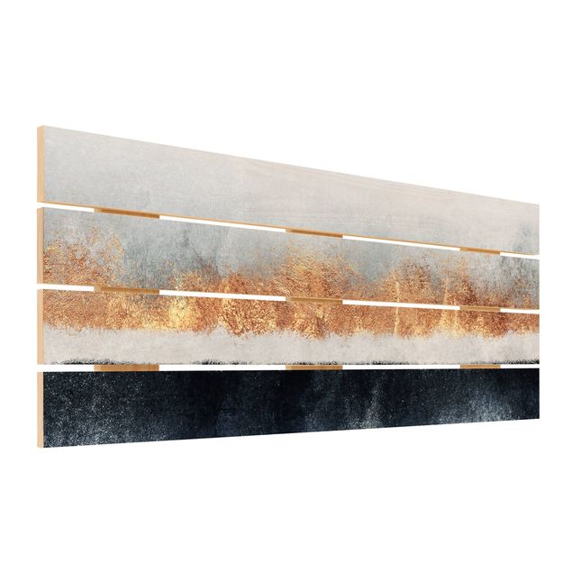 Obraz z drewna - Złoty horyzont akwarela