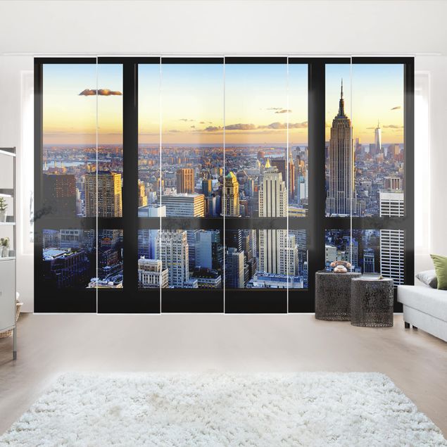 Zasłony panelowe zestaw - Widok z okna - wschód słońca w Nowym Jorku