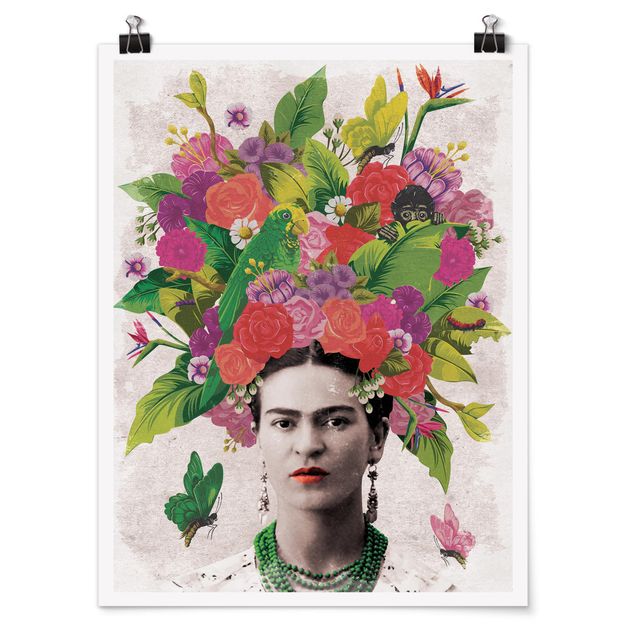 Obraz z motylem Frida Kahlo - Portret z kwiatami