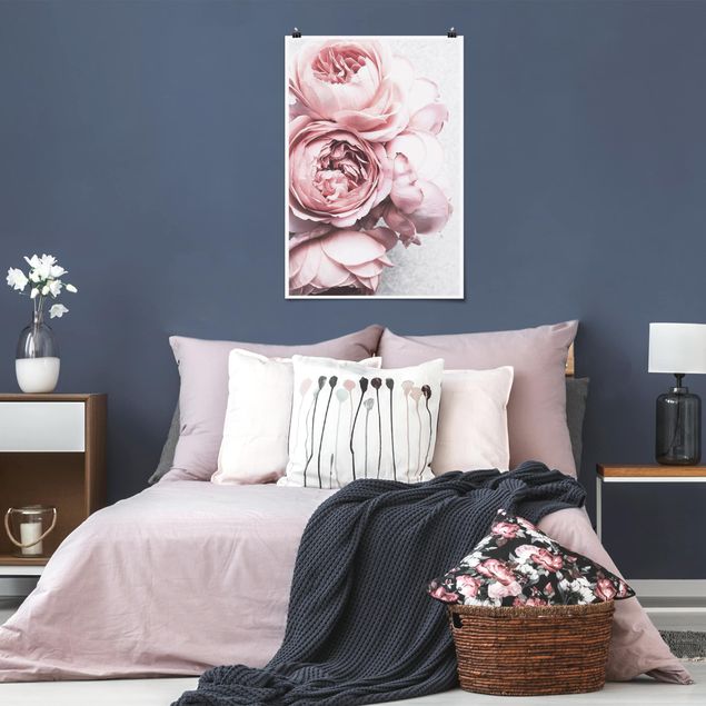 Obrazy do salonu nowoczesne Kwiaty różowej piwonii Shabby Pastel