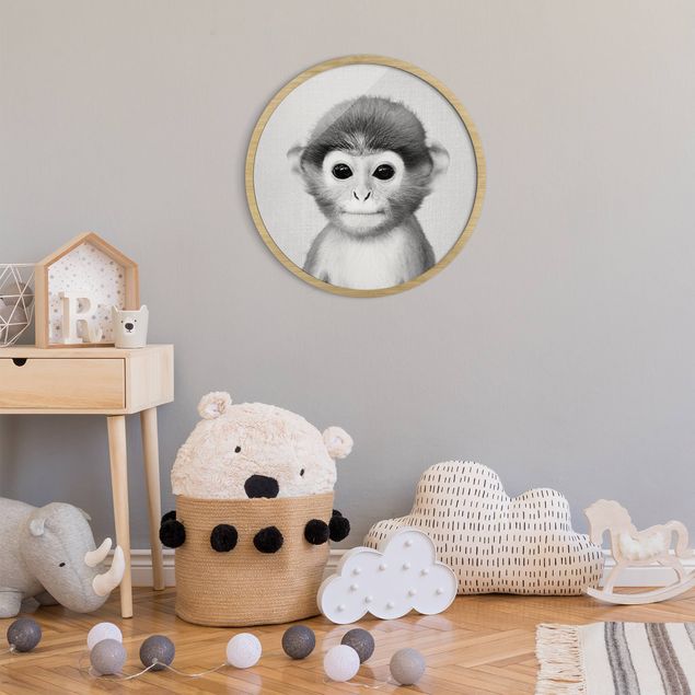 Obrazy w ramie dla dzieci Mała małpka Anton czarno-biały