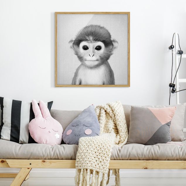 Obrazy w ramie dla dzieci Baby Monkey Anton Black And White