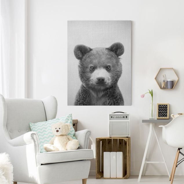 Obrazy do salonu nowoczesne Baby Bear Bruno Black And White