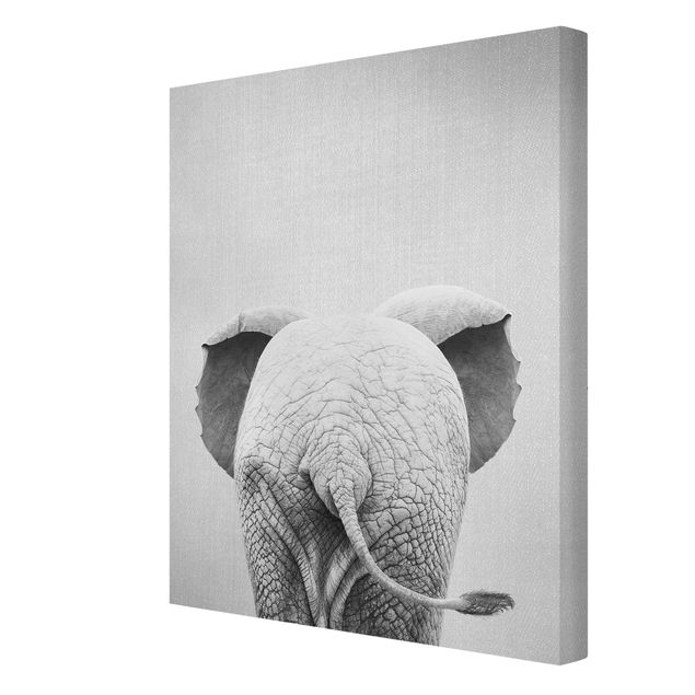 Czarno białe obrazki Baby Elephant From Behind Black And White