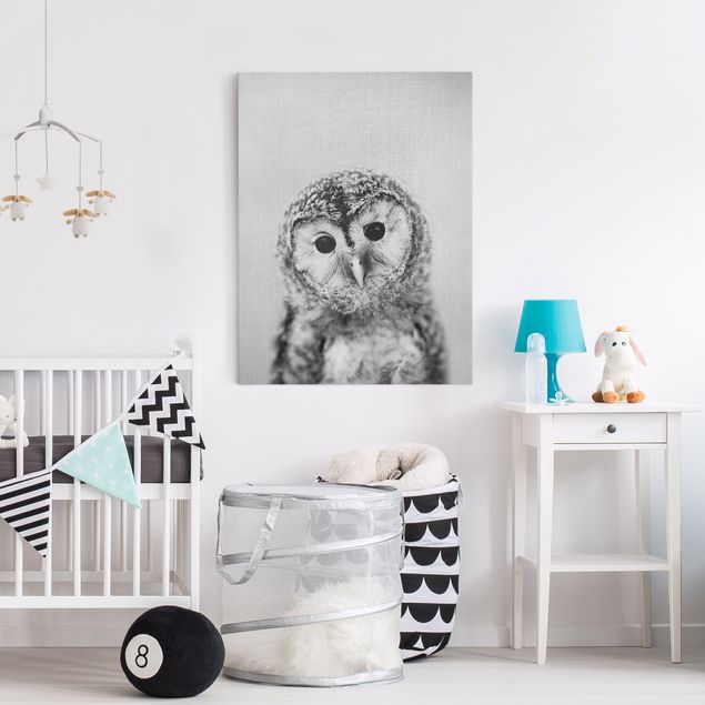 Nowoczesne obrazy do salonu Baby Owl Erika Black And White