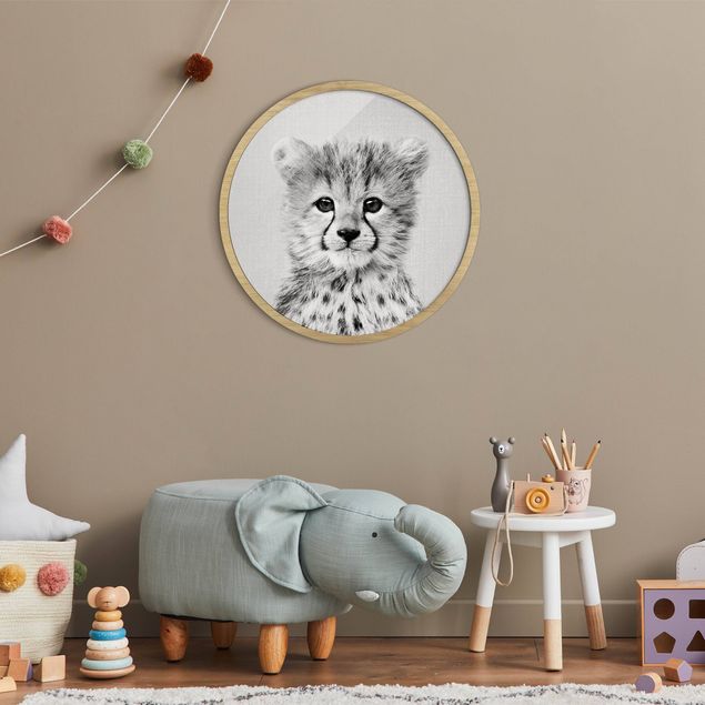 Obrazy w ramie dla dzieci Mały gepard Gino czarno-biały