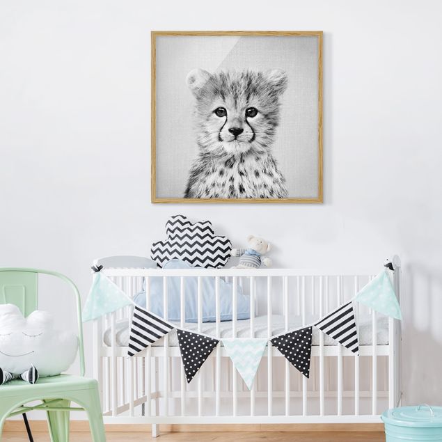 Obrazy w ramie dla dzieci Baby Cheetah Gino Black And White