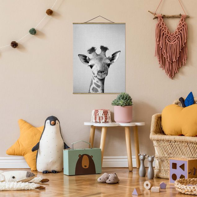 Obrazy do salonu nowoczesne Baby Giraffe Gandalf Black And White