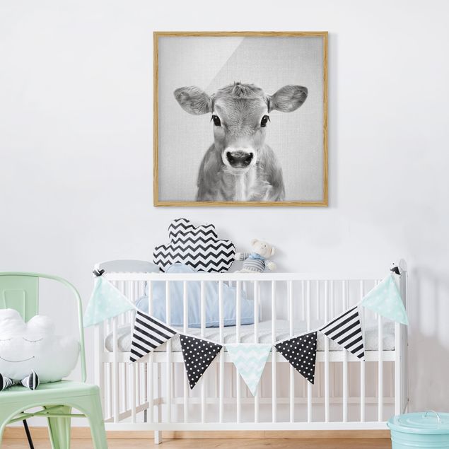 Obrazy w ramie zwierzęta Baby Cow Kira Black And White