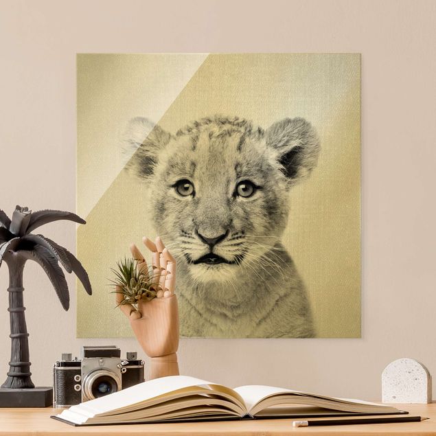 Obrazy na szkle kwadrat Baby Lion Luca Black And White