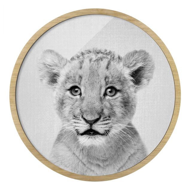 Obraz lwa Mały lew Luca czarno-biały