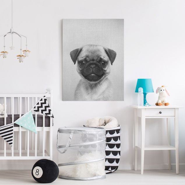 Obrazy do salonu nowoczesne Baby Pug Moritz Black And White