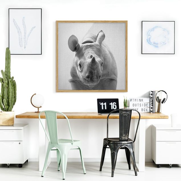 Obrazy w ramie zwierzęta Baby Rhinoceros Nina Black And White