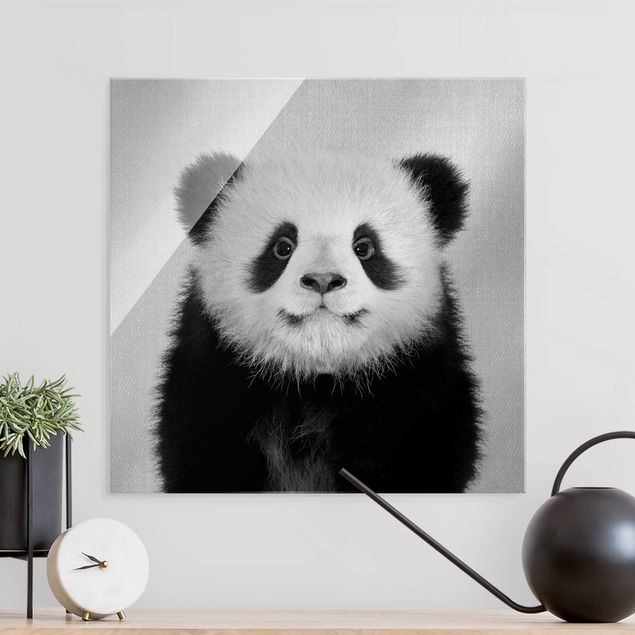 Obrazy na szkle kwadrat Baby Panda Prian Black And White