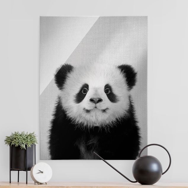 Obrazy na szkle portret Baby Panda Prian Black And White