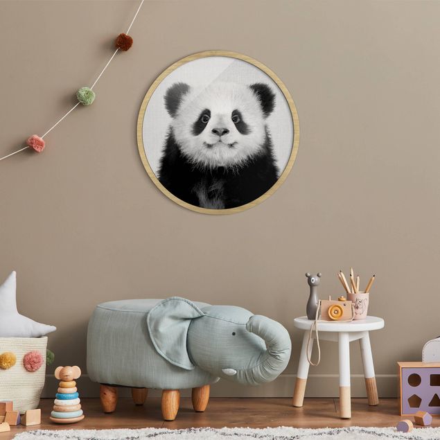 Obrazy w ramie dla dzieci Mały panda Prian czarno-biały