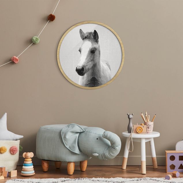 Obrazy w ramie dla dzieci Mały koń Philip czarno-biały