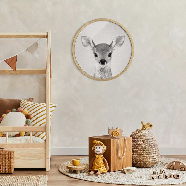 Obrazy w ramie zwierzęta Mały jeleń Romy czarno-biały