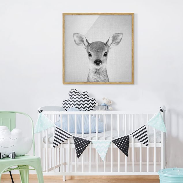 Obrazy w ramie dla dzieci Baby Roe Deer Romy Black And White