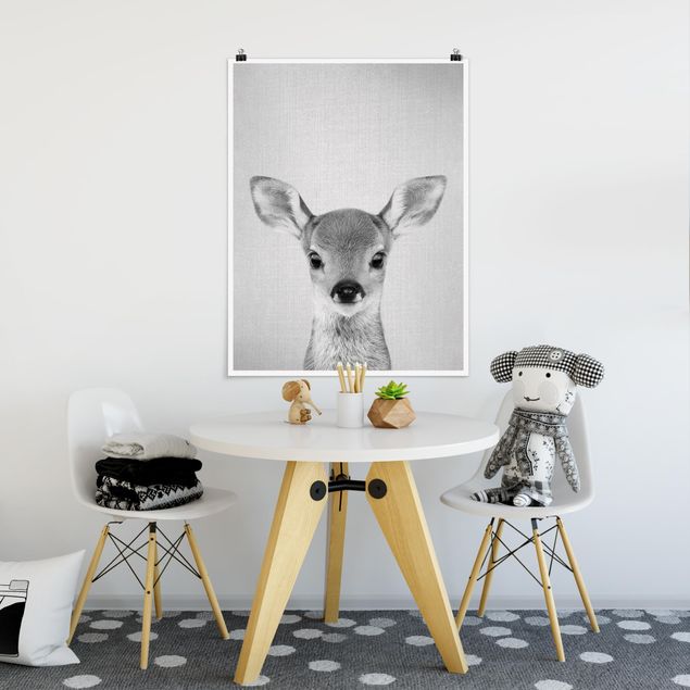 Obrazy do salonu nowoczesne Baby Roe Deer Romy Black And White