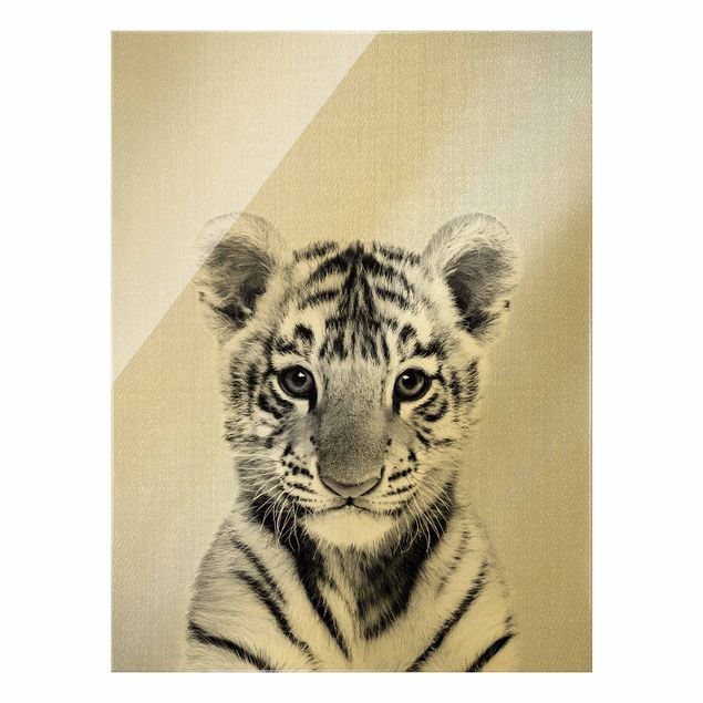 Obrazy na szkle zwierzęta Baby Tiger Thor Black And White