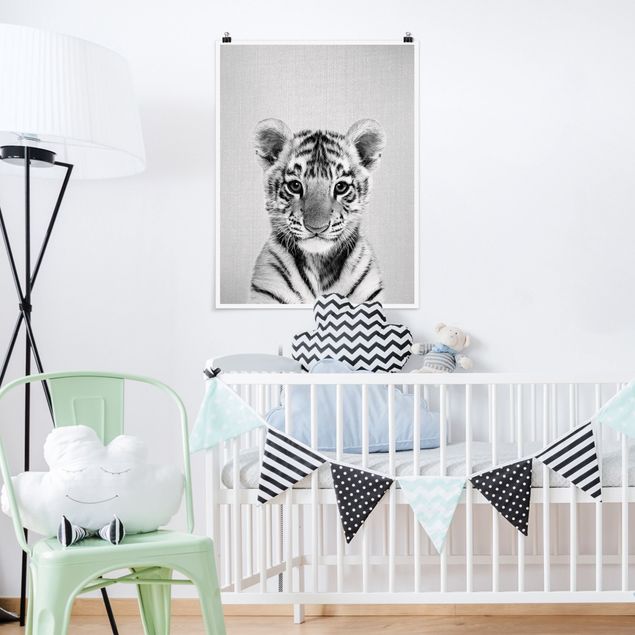 Nowoczesne obrazy do salonu Baby Tiger Thor Black And White