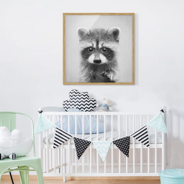 Obrazy w ramie dla dzieci Baby Raccoon Wicky Black And White