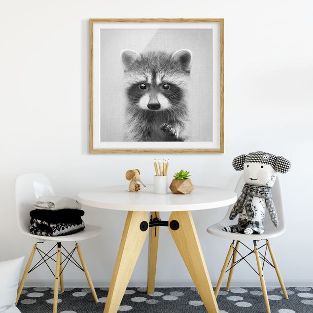 Obrazy w ramie dla dzieci Baby Raccoon Wicky Black And White