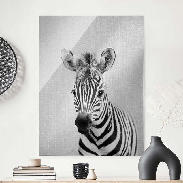 Obrazy na szkle portret Baby Zebra Zoey Black And White