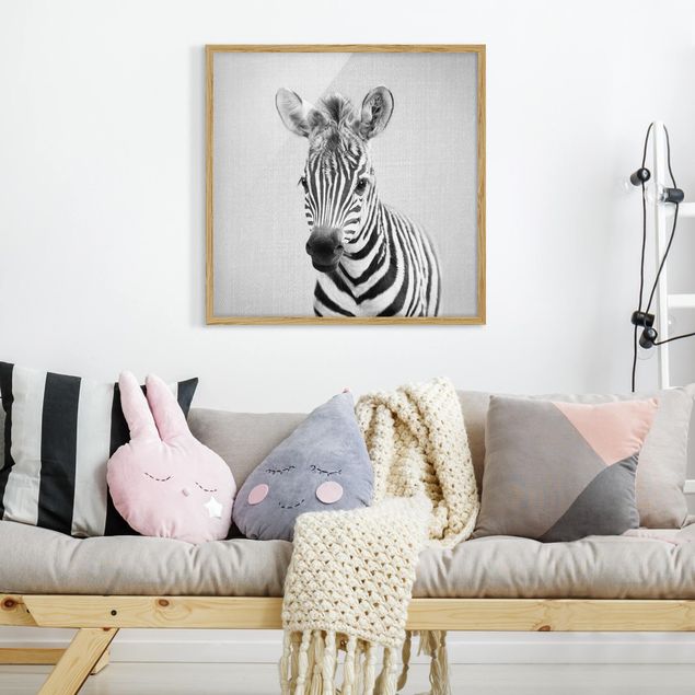 Obrazy w ramie dla dzieci Baby Zebra Zoey Black And White