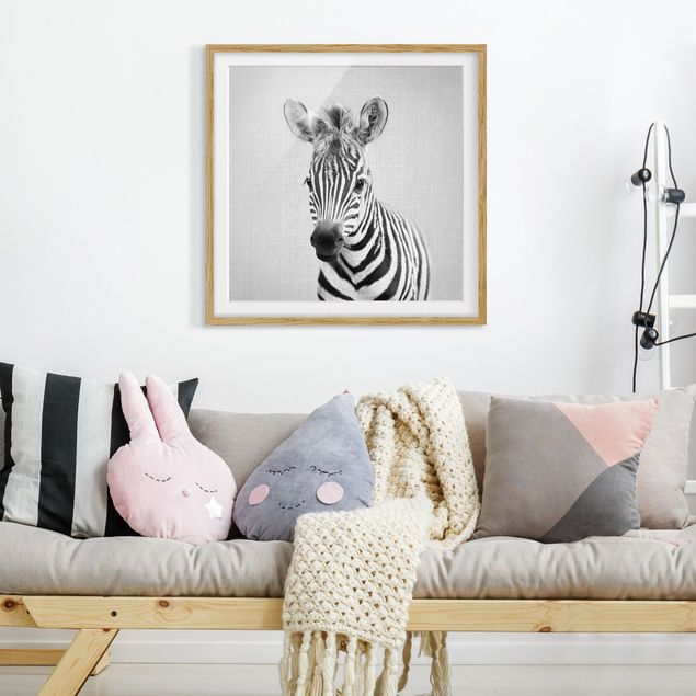 Obrazy w ramie dla dzieci Baby Zebra Zoey Black And White