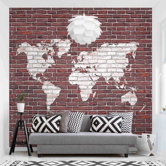 Fototapety cegła Mapa świata Backstone