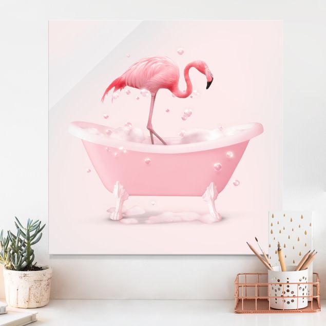 Obrazy na szkle kwadrat Wanny Flamingo