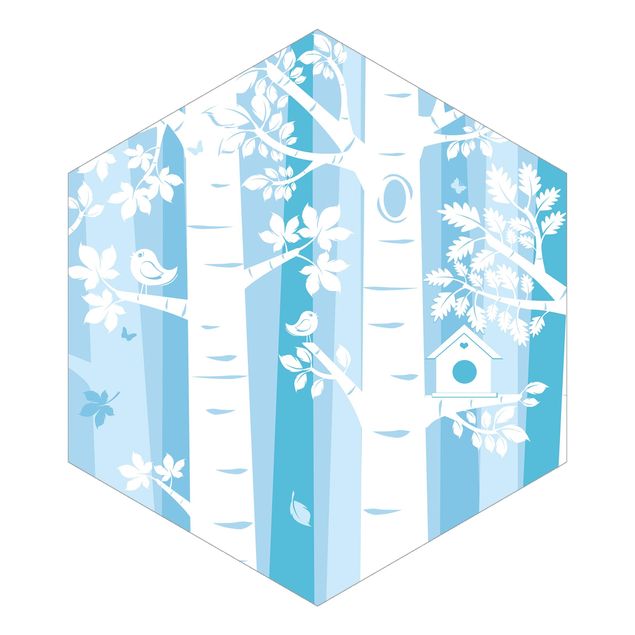 Sześciokątna tapeta samoprzylepna - Drzewa w lesie niebieskie