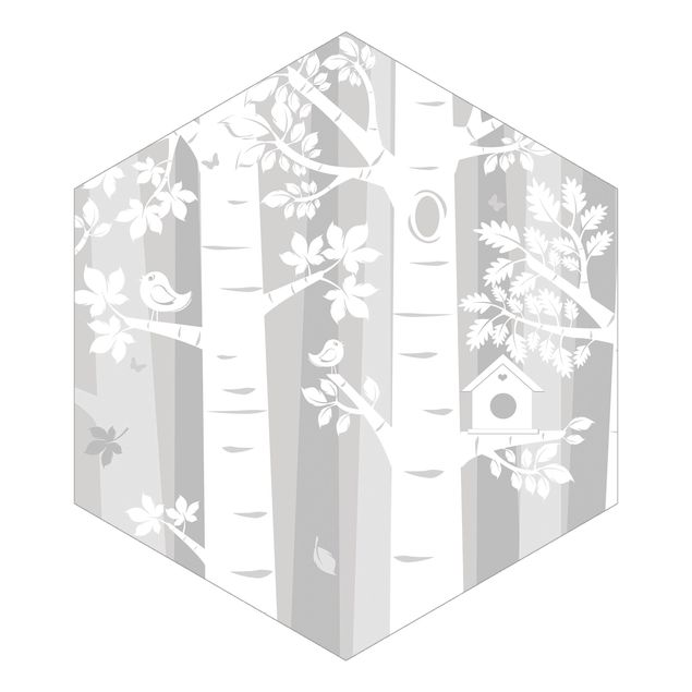 Sześciokątna tapeta samoprzylepna - Drzewa w lesie szarym