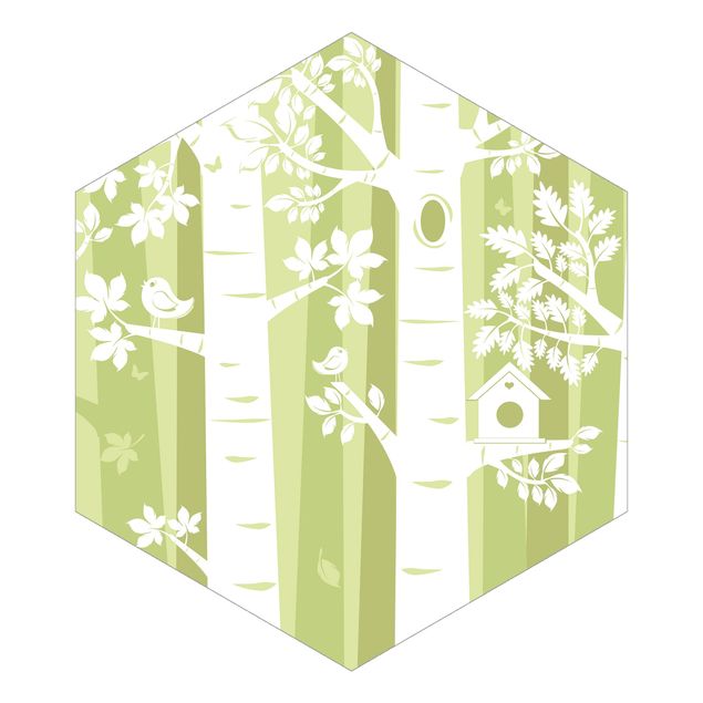 Sześciokątna tapeta samoprzylepna - Drzewa w lesie zielonym
