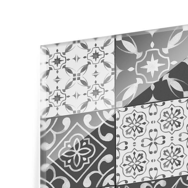 Panel szklany do kuchni - Wzór płytek Mix Szary Biały