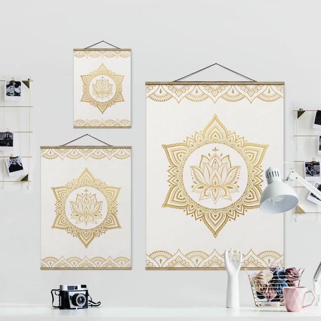 Obrazy na ścianę Mandala Lotus Ilustracja Ornament z białego złota