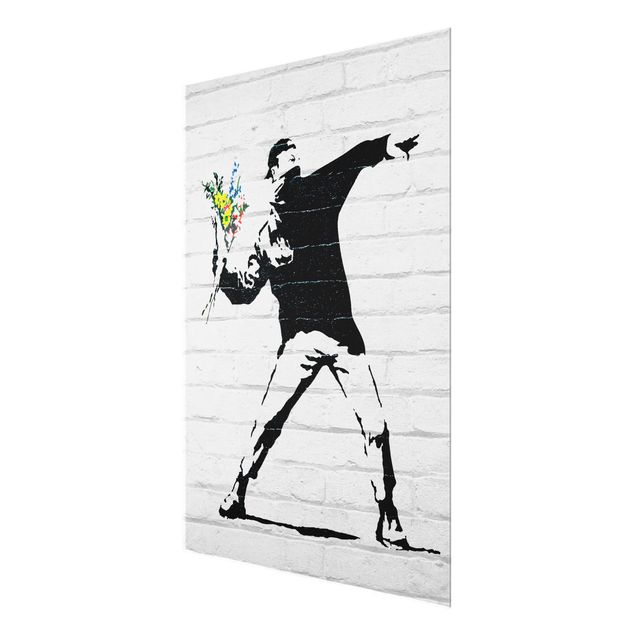 Obrazy na szkle czarno białe Flower Thrower - Brandalised ft. Graffiti by Banksy