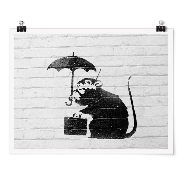 Czarno białe obrazy Ratte mit Regenschirm - Brandalised ft. Graffiti by Banksy
