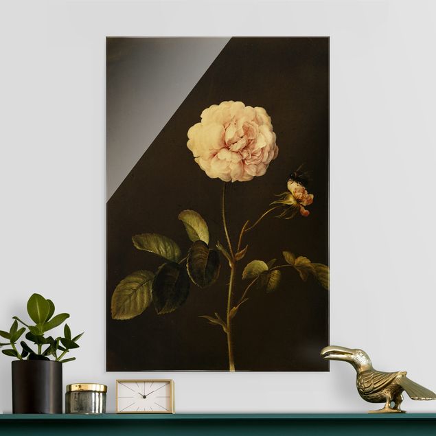 Obrazy na szkle róże Barbara Regina Dietzsch - Róża octowa z trzmielem