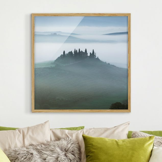 Obrazy w ramie krajobraz Dom wiejski we mgle