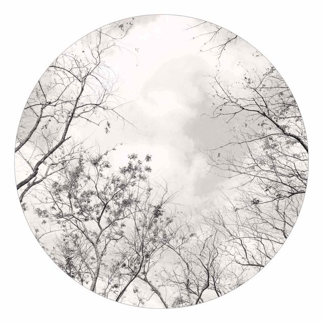 Okrągła tapeta samoprzylepna - Treetops In The Sky In Warm Grey