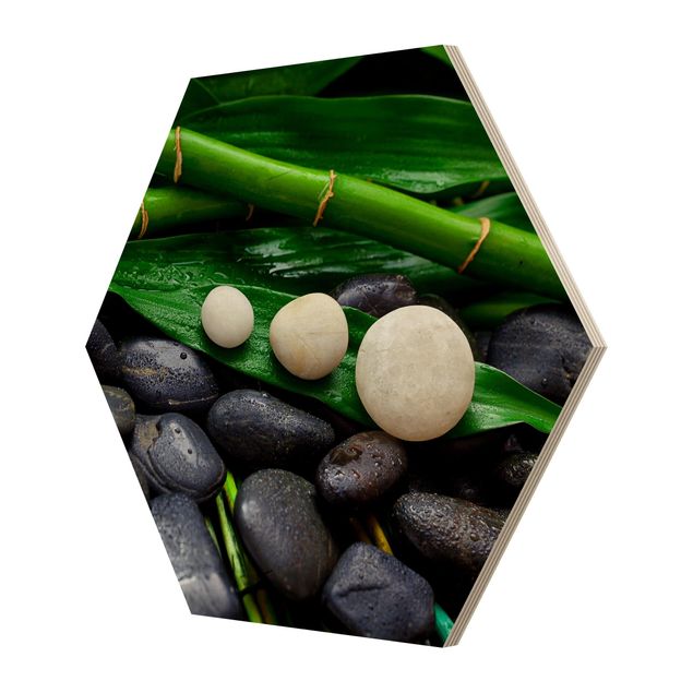 Zielony obraz Zielony bambus z kamieniami Zen