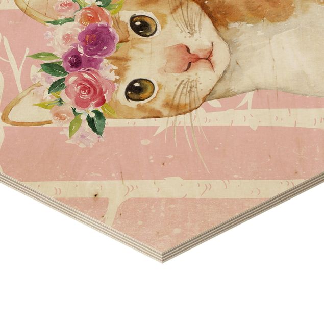 Obrazy na ścianę Akwarela Kot różowy