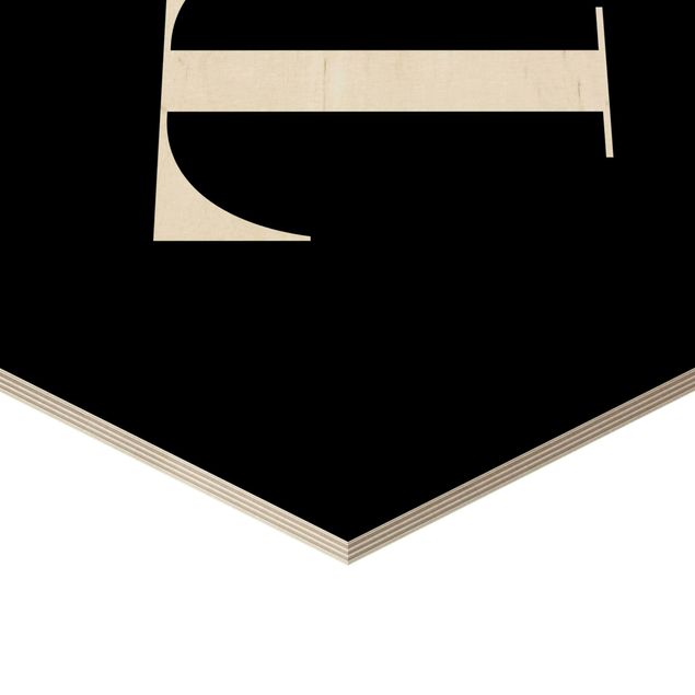 Obraz heksagonalny z drewna - Czarna litera Szeryf T