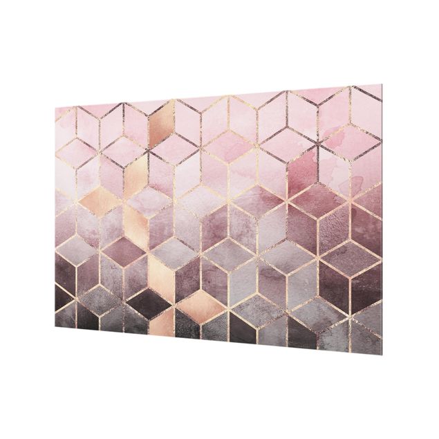 Panel szklany do kuchni - Różowo-szara złota geometria