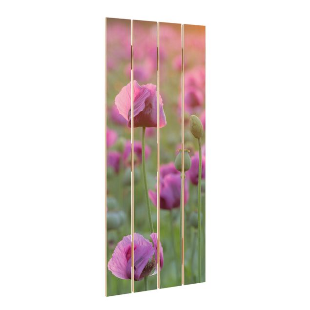 Obraz z drewna - Fioletowa łąka z makiem opium wiosną