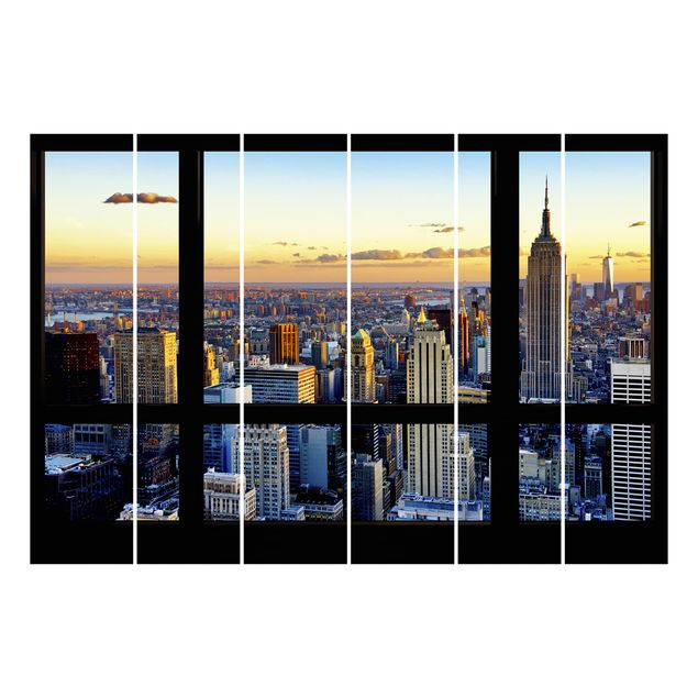 Zasłony panele Widok z okna - wschód słońca w Nowym Jorku
