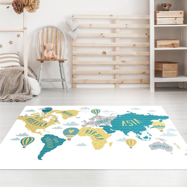 Pokój niemowlęcy Mapa świata z balonem na ogrzane powietrze